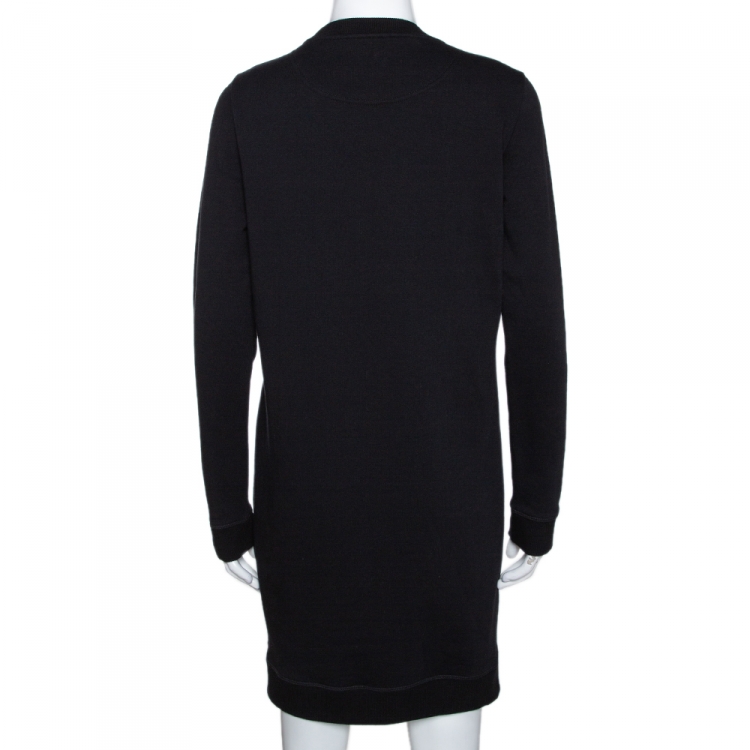 Pre Owned Kenzo Black Tiger Embroidered Cotton Sweatshirt Dress S