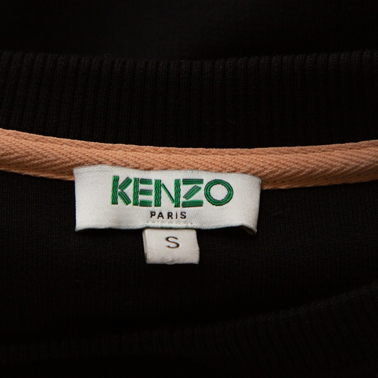 Pre Owned Kenzo Black Tiger Embroidered Cotton Sweatshirt Dress S