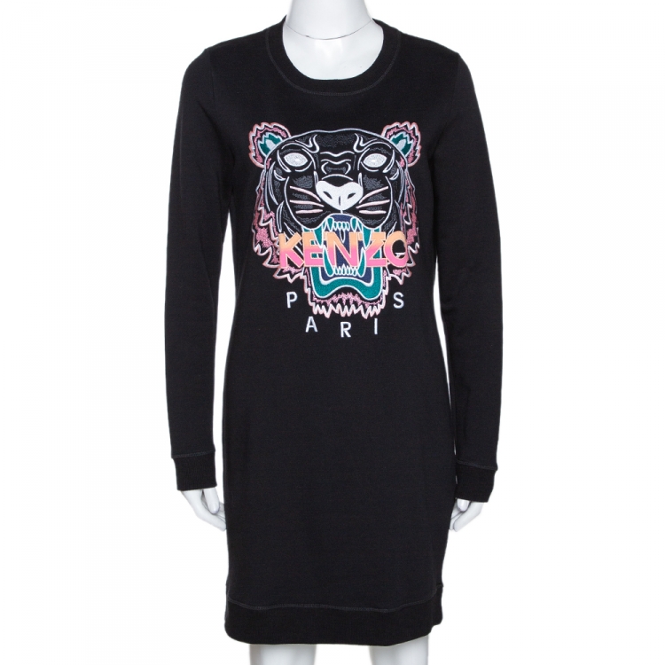 Kenzo Black Tiger Embroidered Cotton Sweatshirt Dress S Kenzo The Luxury Closet