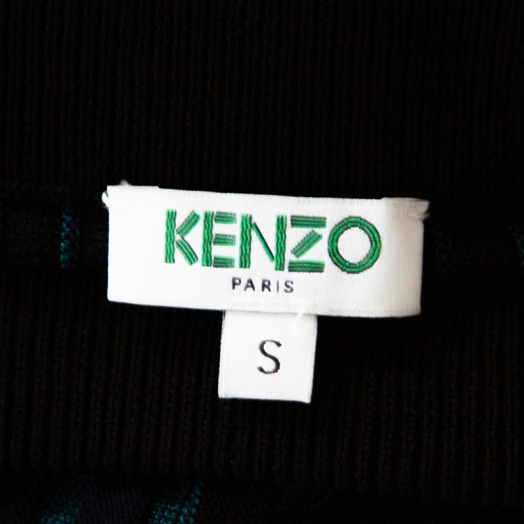 Pre Owned Kenzo Teal & Black Knit Pleated Midi Skirt S