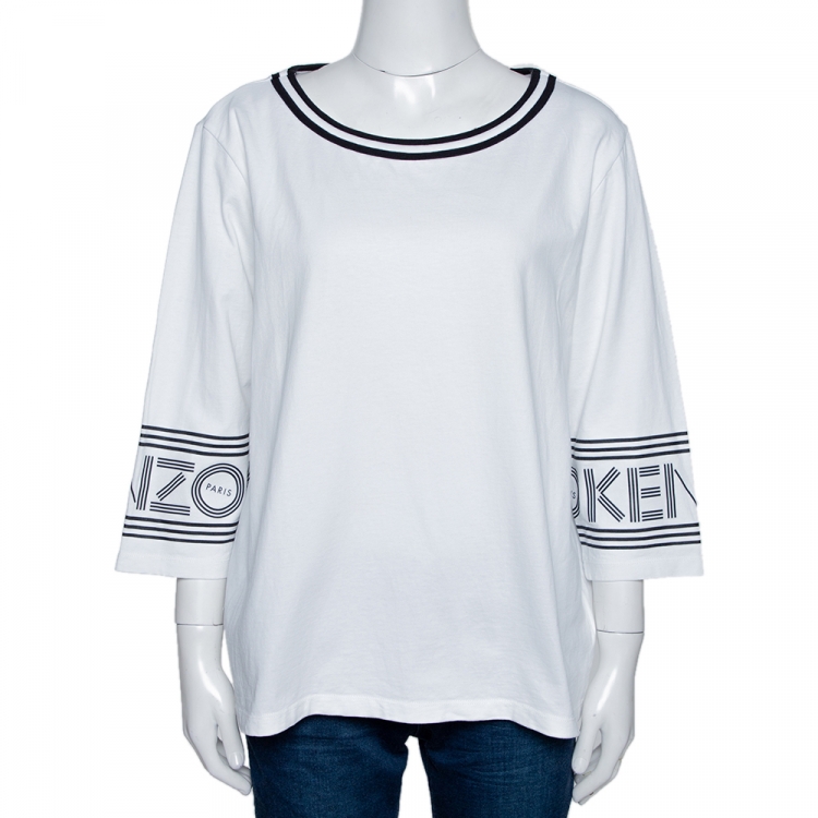 Pre Owned Kenzo White Cotton Boat Neck Three Quarter Sleeve T Shirt XL