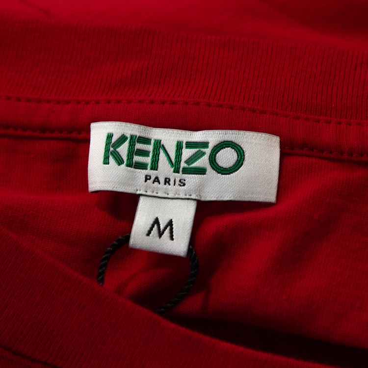 Pre Owned Kenzo Bright Red Cotton Tiger Motif Short Sleeve T Shirt M