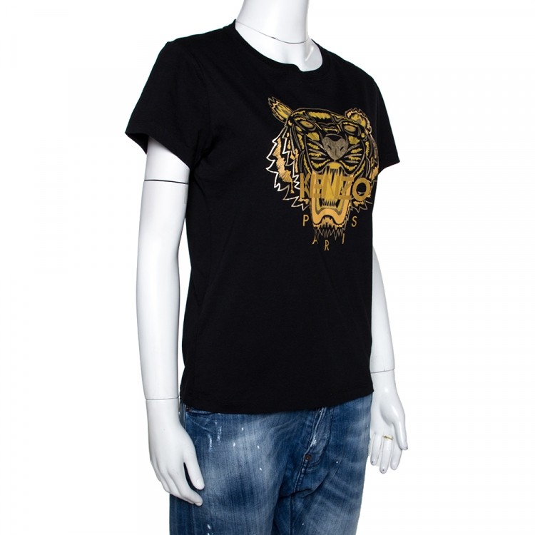 Pre Owned Kenzo Black Foil Tiger Print Cotton T-Shirt M