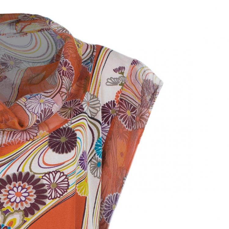 Pre Owned Kenzo Orange Abstract Floral Print Chiffon Dress L