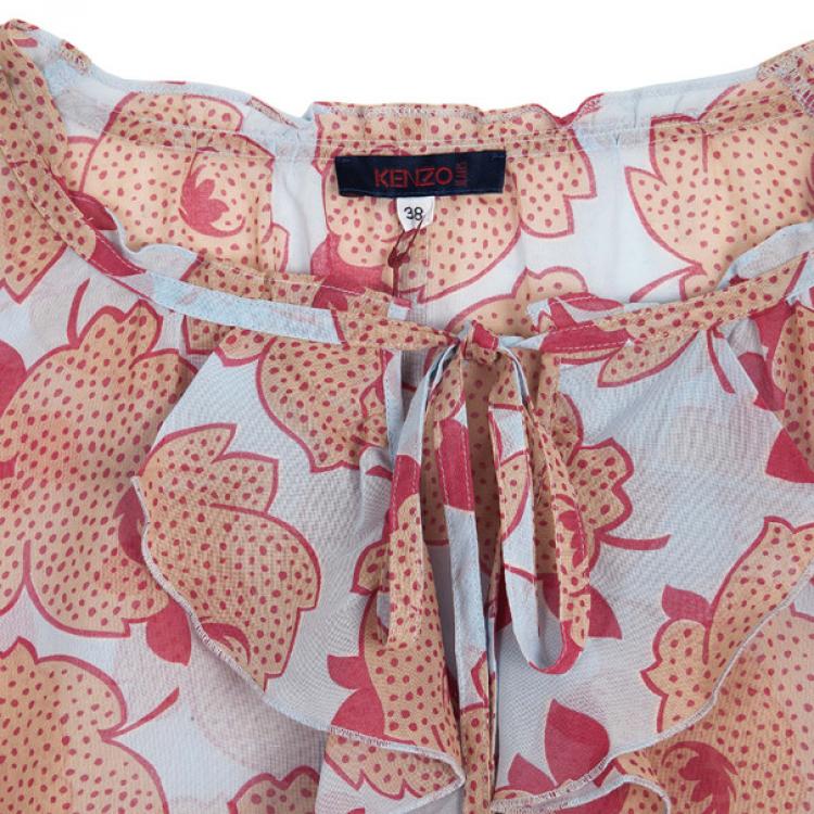 Pre Owned KENZO Printed Ruffled Blouse