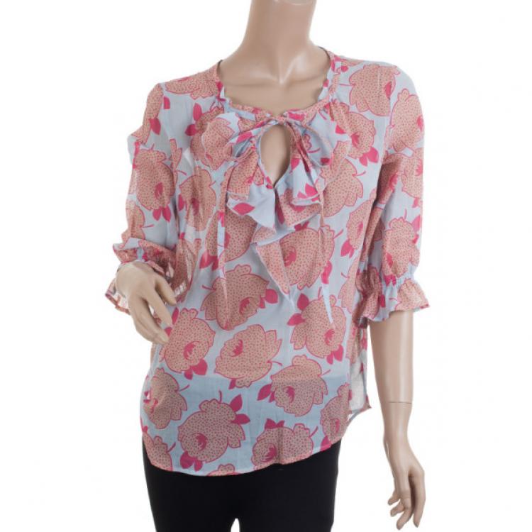 Pre Owned KENZO Printed Ruffled Blouse
