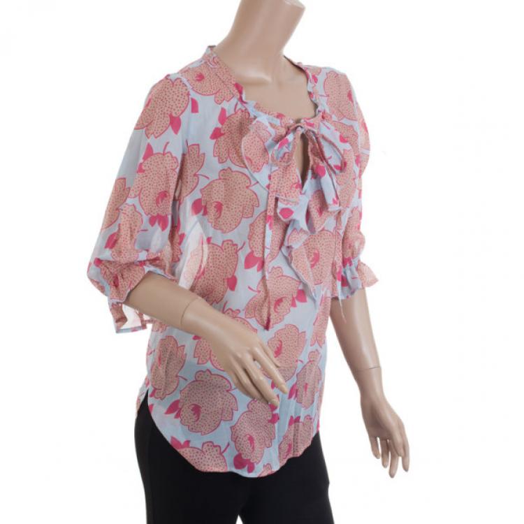 Pre Owned KENZO Printed Ruffled Blouse