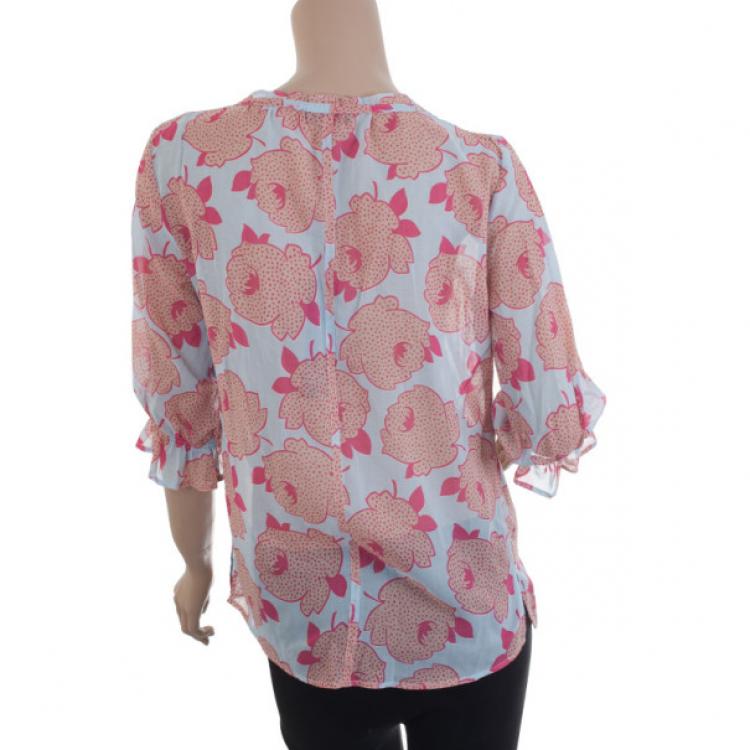 Pre Owned KENZO Printed Ruffled Blouse