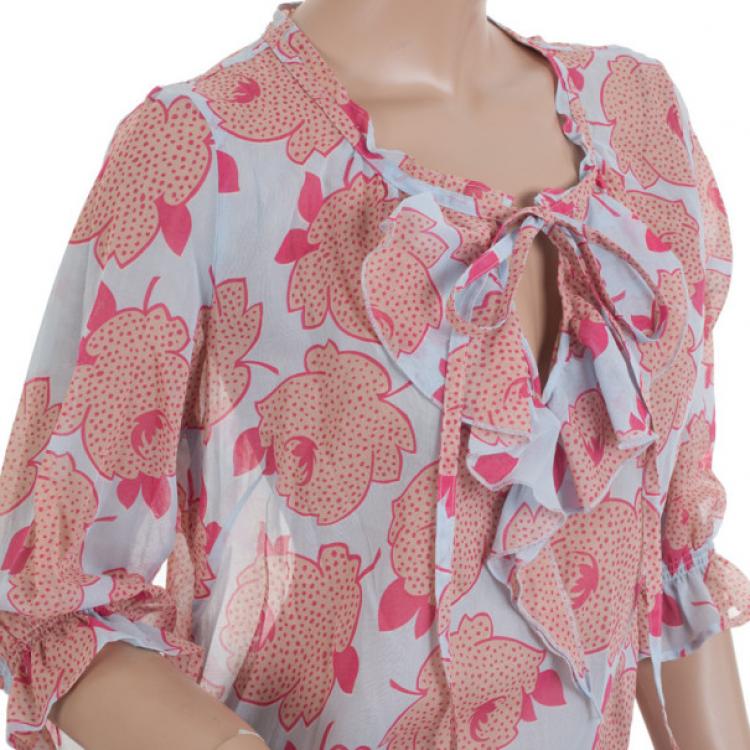 Pre Owned KENZO Printed Ruffled Blouse