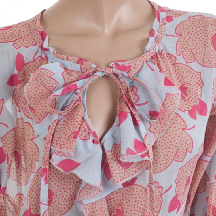 Pre Owned KENZO Printed Ruffled Blouse