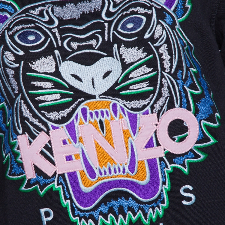 Pre Owned Kenzo Black Cotton Tiger Motif Fitted Sweatshirt M 