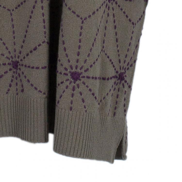 Pre Owned Kenzo Khaki Geometric Print Knit Oversize Dress L