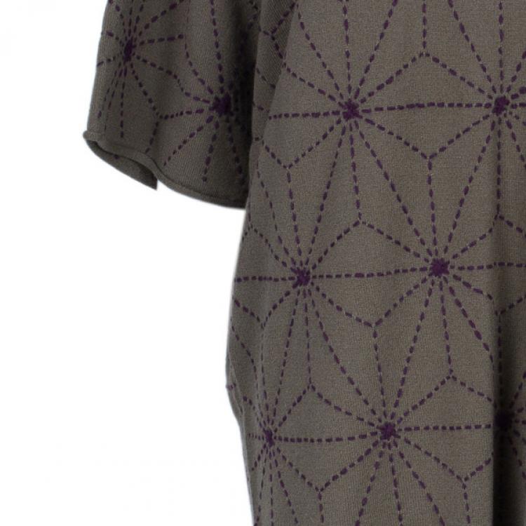 Pre Owned Kenzo Khaki Geometric Print Knit Oversize Dress L