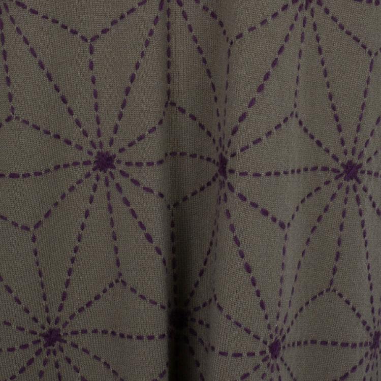 Pre Owned Kenzo Khaki Geometric Print Knit Oversize Dress L