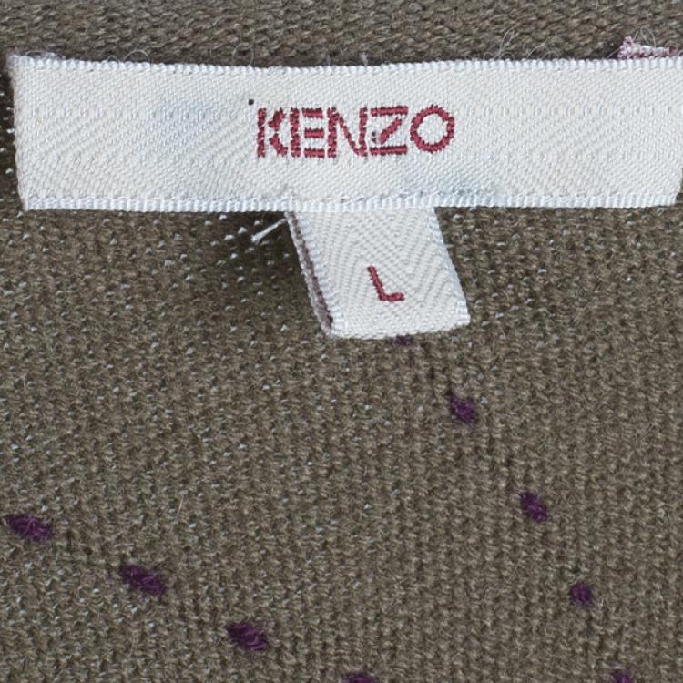 Pre Owned Kenzo Khaki Geometric Print Knit Oversize Dress L