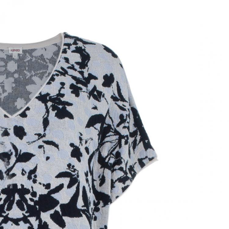 Pre Owned Kenzo Floral Knit V-Neck Shift Dress L