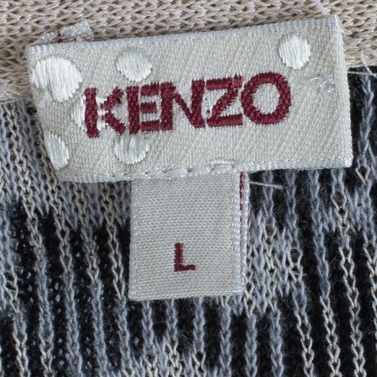 Pre Owned Kenzo Floral Knit V-Neck Shift Dress L