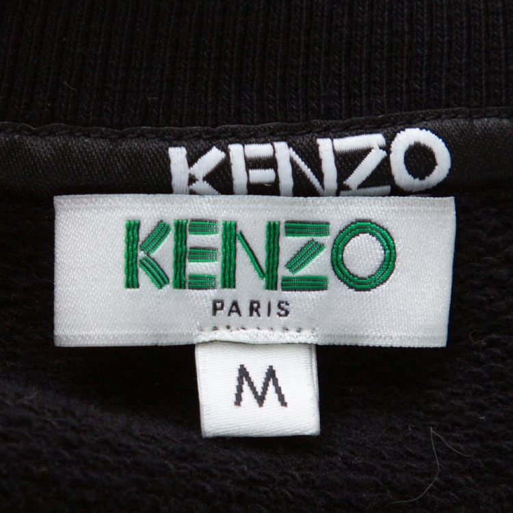 Pre Owned Kenzo Black Logo Print Cotton Batwing Sleeve Sweatshirt Dress M