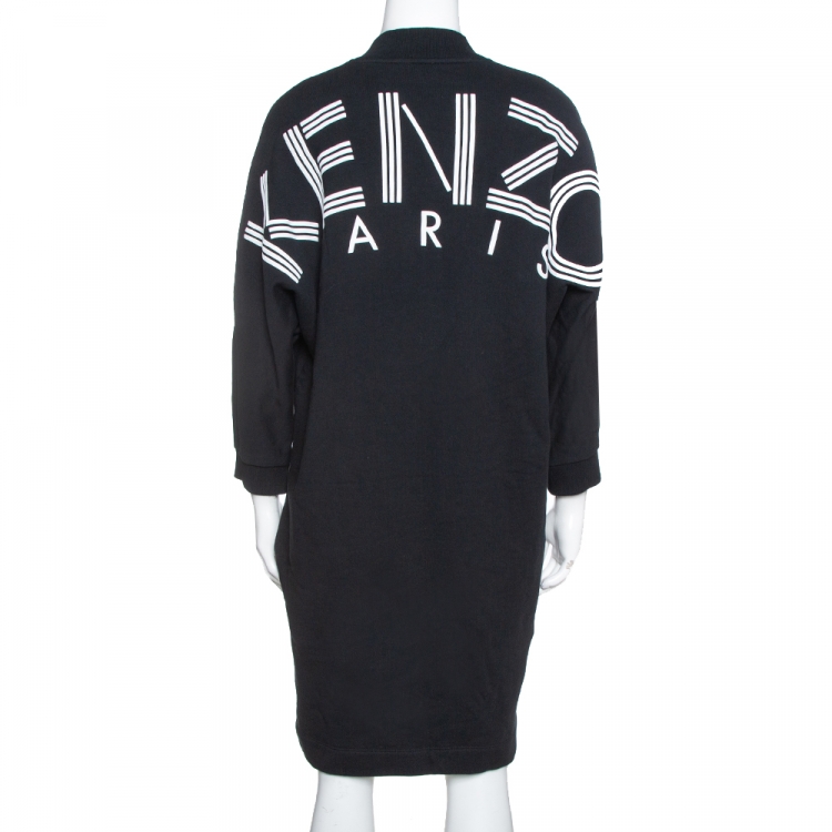 Pre Owned Kenzo Black Logo Print Cotton Batwing Sleeve Sweatshirt Dress M