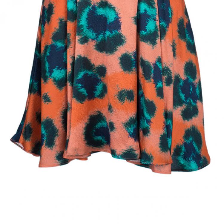 Pre Owned Kenzo Orange Multicolor Print Belted Dress S