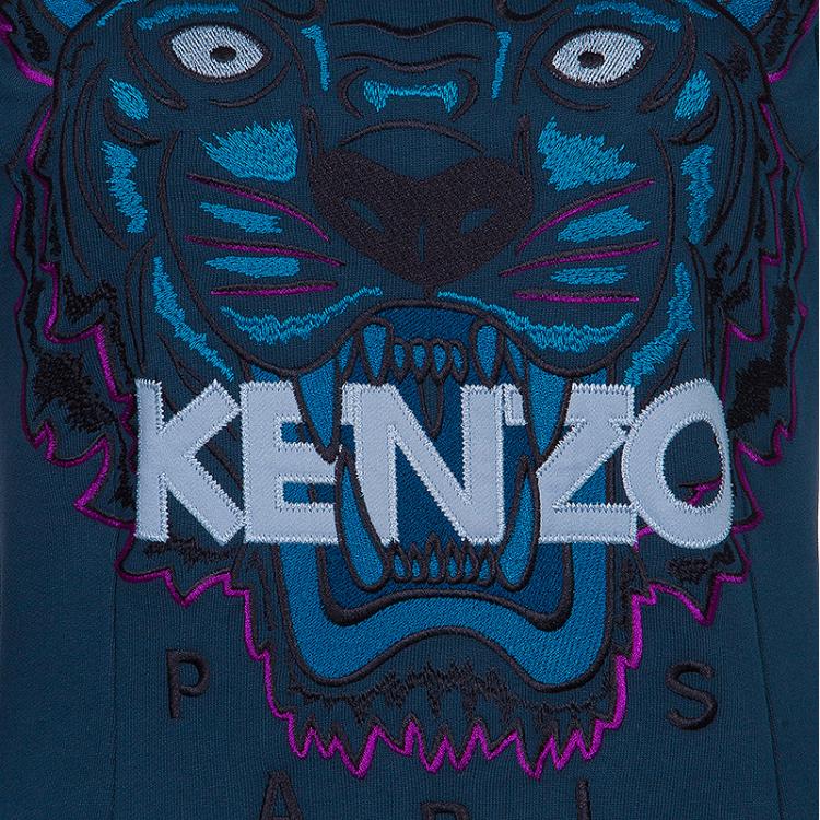 Pre Owned Kenzo Teal Tiger Embroidered Sweater Dress XS