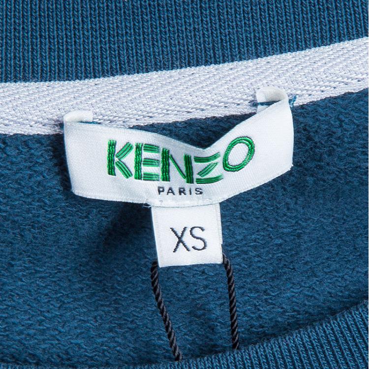 Pre Owned Kenzo Teal Tiger Embroidered Sweater Dress XS
