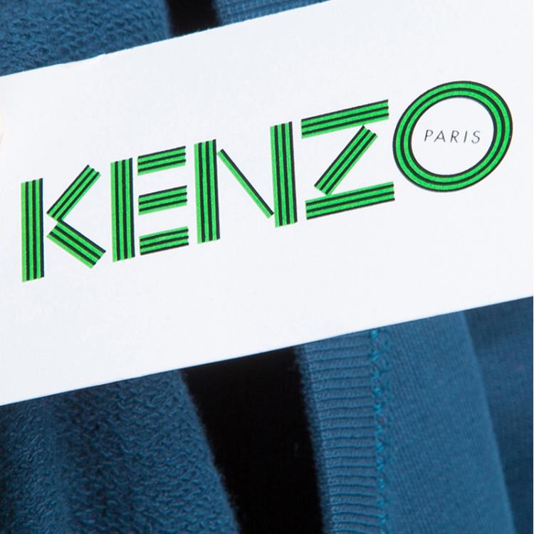 Pre Owned Kenzo Teal Tiger Embroidered Sweater Dress XS
