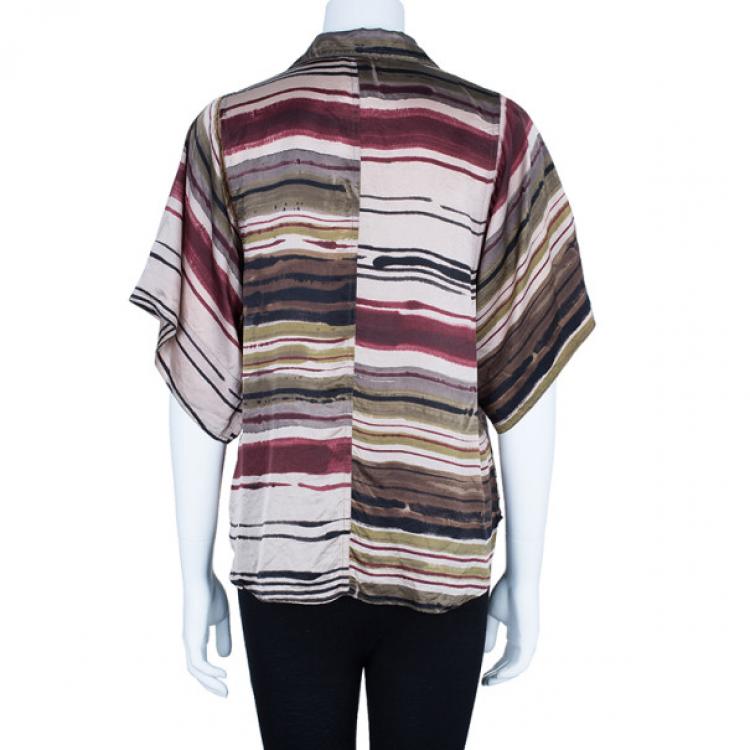 Pre Owned Kenzo Multicolor Stripe Printed Silk Shirt L