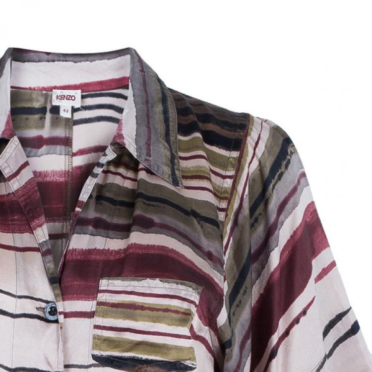 Pre Owned Kenzo Multicolor Stripe Printed Silk Shirt L
