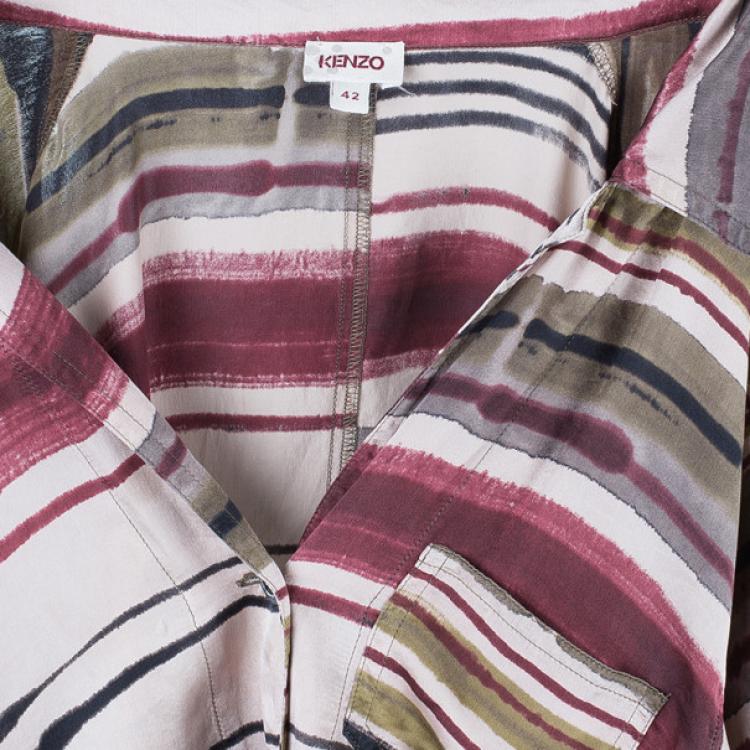 Pre Owned Kenzo Multicolor Stripe Printed Silk Shirt L