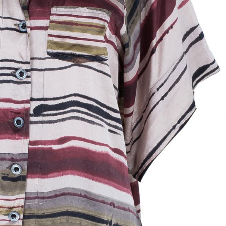 Pre Owned Kenzo Multicolor Stripe Printed Silk Shirt L