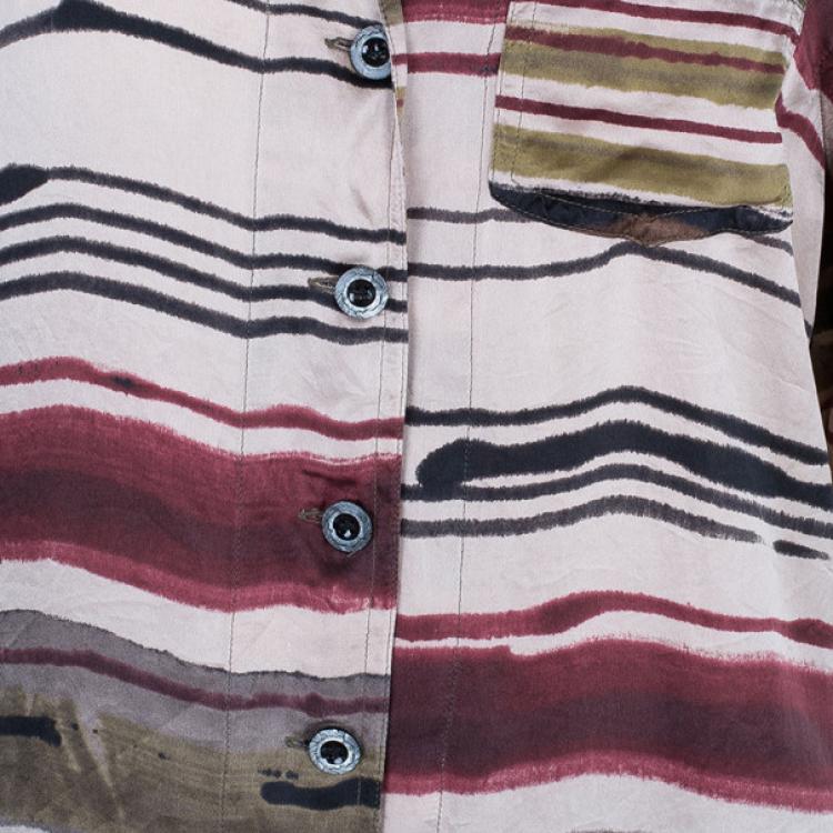 Pre Owned Kenzo Multicolor Stripe Printed Silk Shirt L