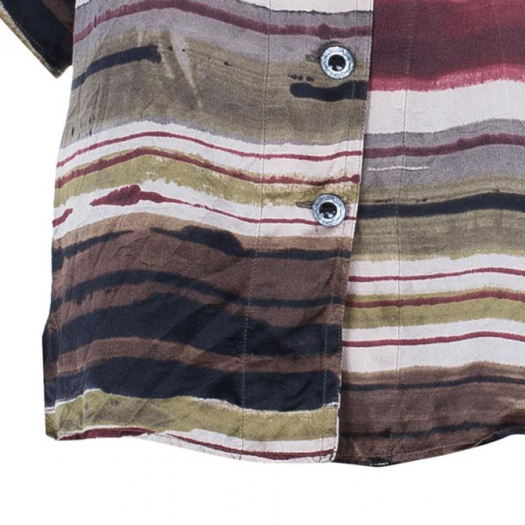 Pre Owned Kenzo Multicolor Stripe Printed Silk Shirt L
