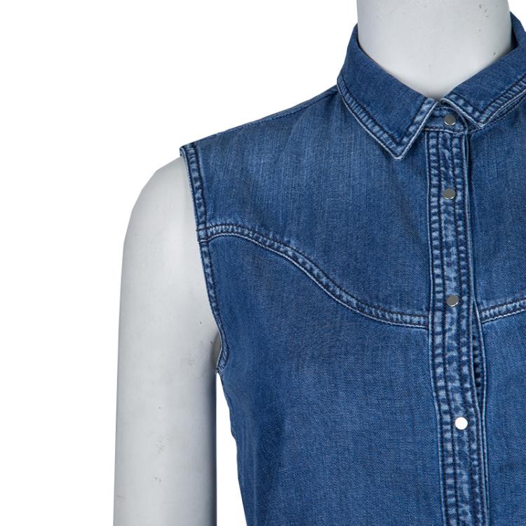 Pre Owned Kenzo Indigo Denim Ruffle Bottom Sleeveless Dress S