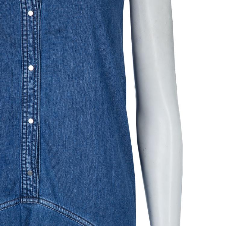 Pre Owned Kenzo Indigo Denim Ruffle Bottom Sleeveless Dress S