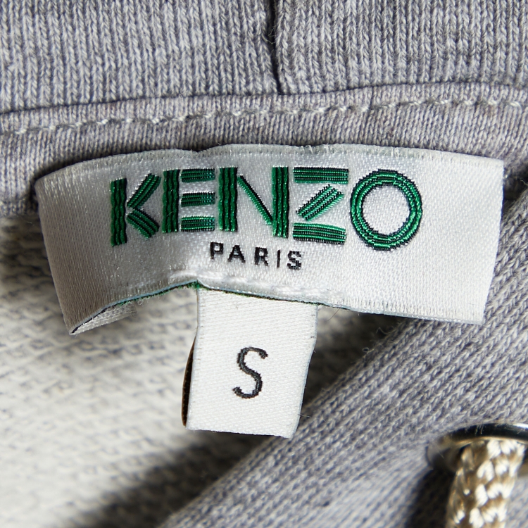 Pre Owned Kenzo Grey Tiger Embroidered Cotton Knit Hoodie S