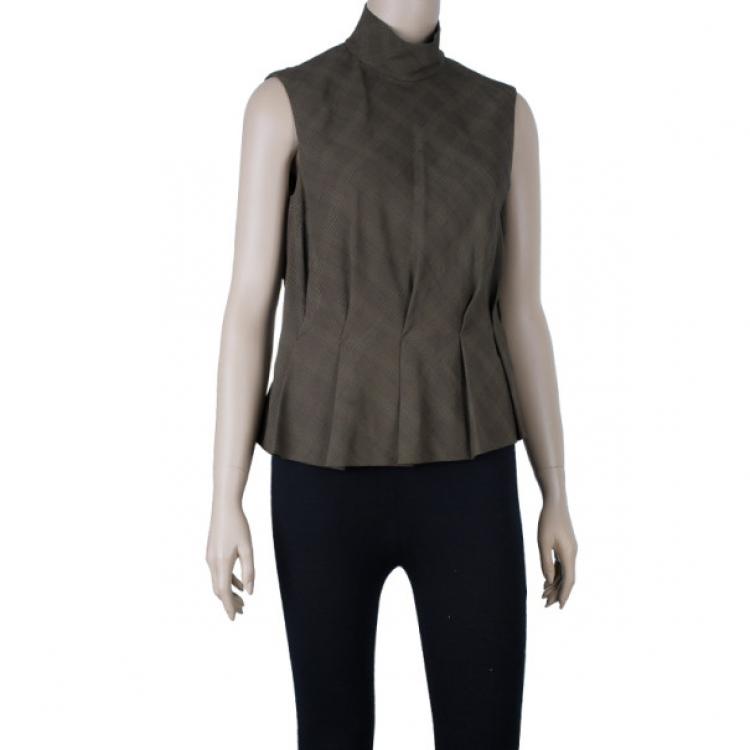 Pre Owned Kenzo Houndstooth/Plaid Pleated Top M