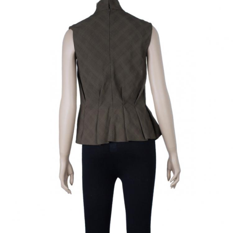 Pre Owned Kenzo Houndstooth/Plaid Pleated Top M
