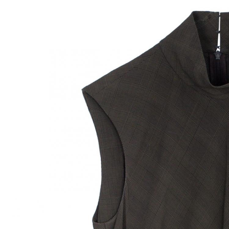 Pre Owned Kenzo Houndstooth/Plaid Pleated Top M