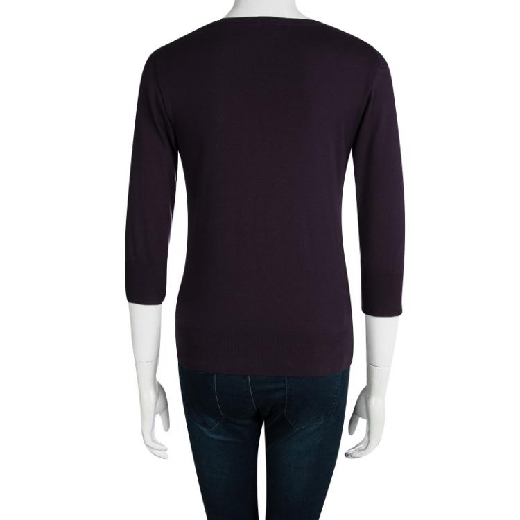 Pre Owned Kenzo Purple Cotton Knit Crossover Top M