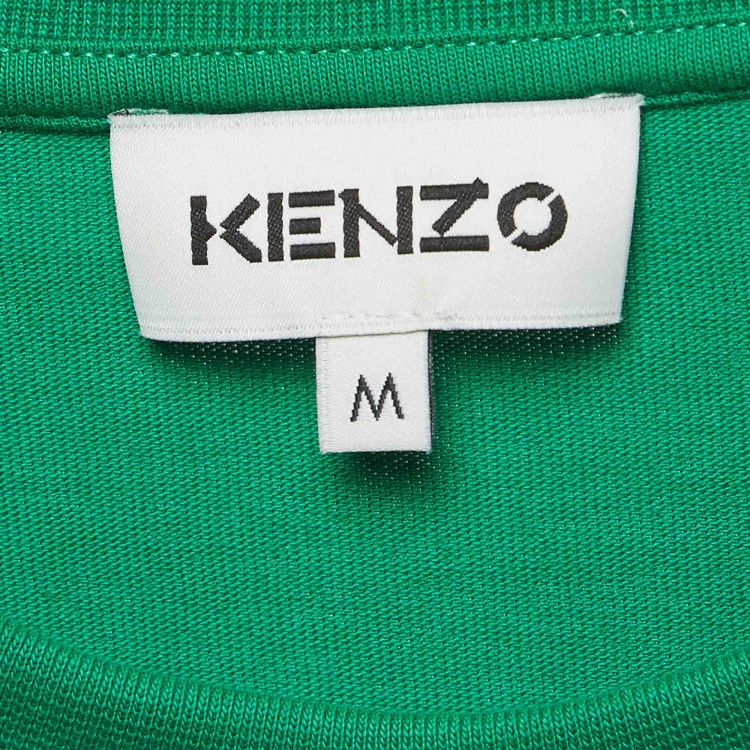 Pre Owned Kenzo Green Tiger Embroidered Cotton Crew Neck T-Shirt M