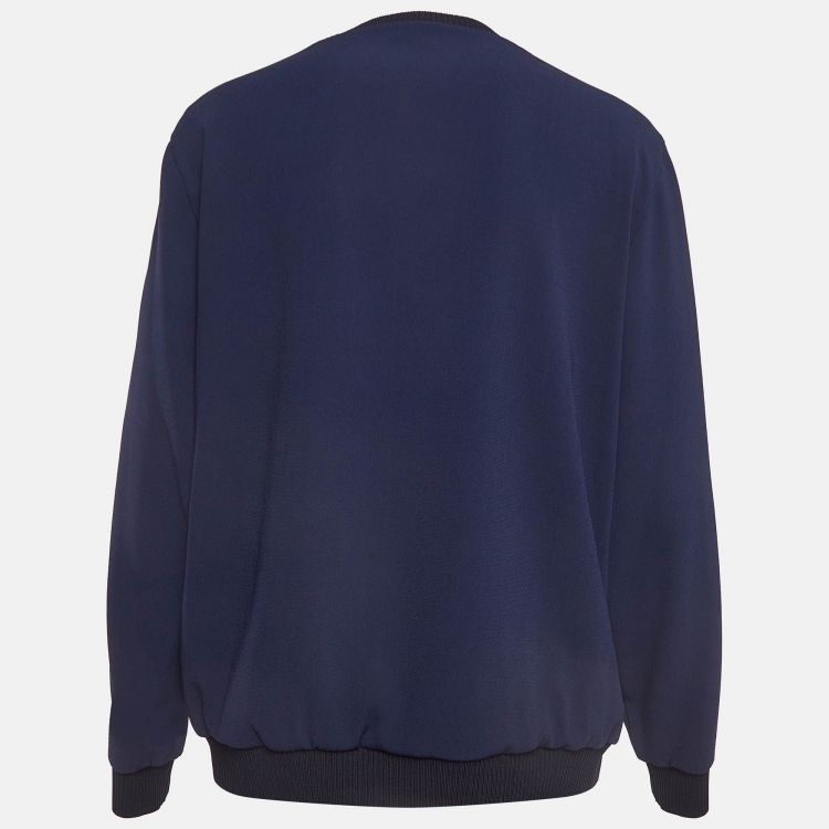 Pre Owned Kenzo Navy Blue Crepe Evil Eye Embroidered Jumper L