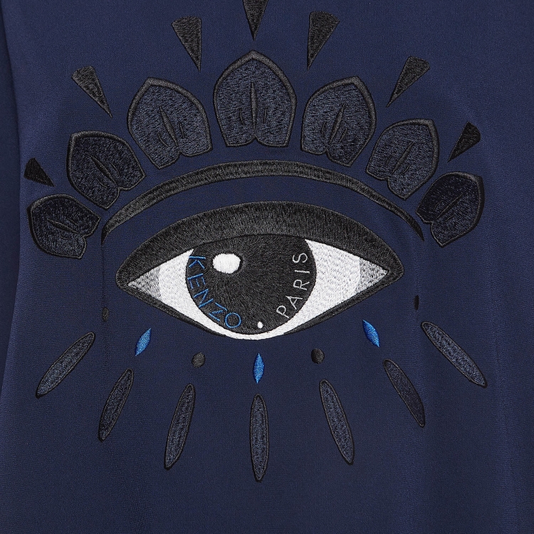 Pre Owned Kenzo Navy Blue Crepe Evil Eye Embroidered Jumper L