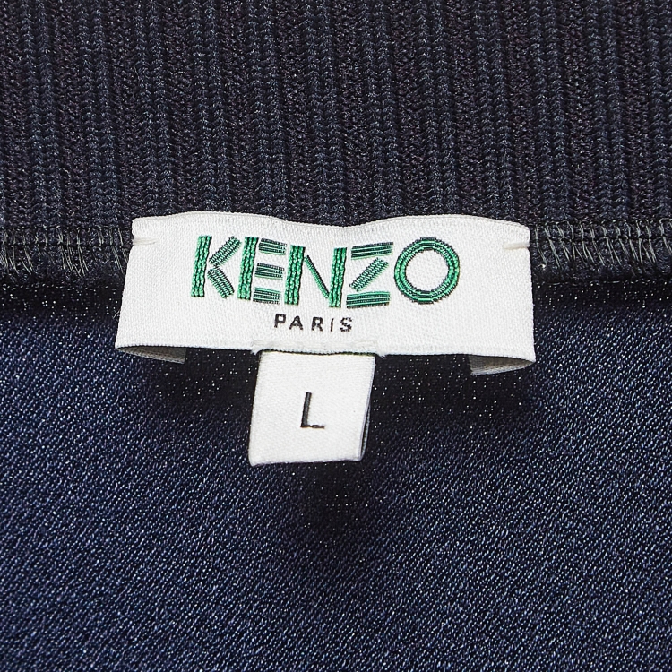 Pre Owned Kenzo Navy Blue Crepe Evil Eye Embroidered Jumper L