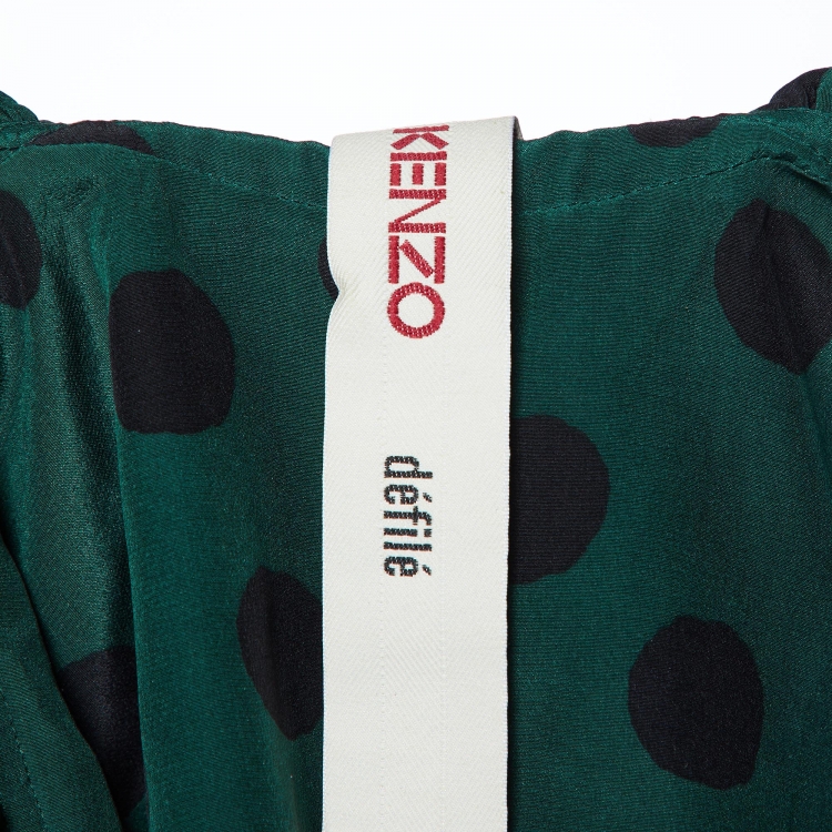 Pre Owned Kenzo Green Polka Dot Print Silk Ruffled Blouse M