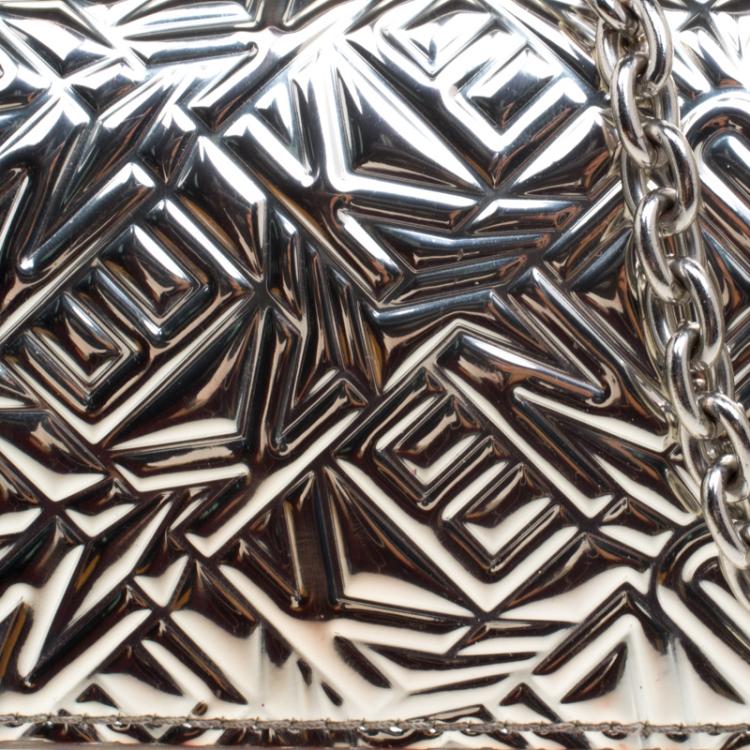 Pre Owned Kenzo Silver Mirror Embossed Leather Wallet On Chain