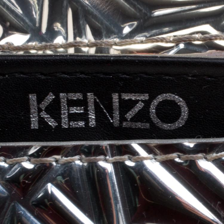 Pre Owned Kenzo Silver Mirror Embossed Leather Wallet On Chain