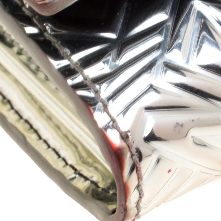 Pre Owned Kenzo Silver Mirror Embossed Leather Wallet On Chain