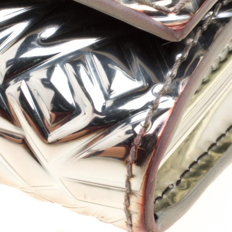 Pre Owned Kenzo Silver Mirror Embossed Leather Wallet On Chain