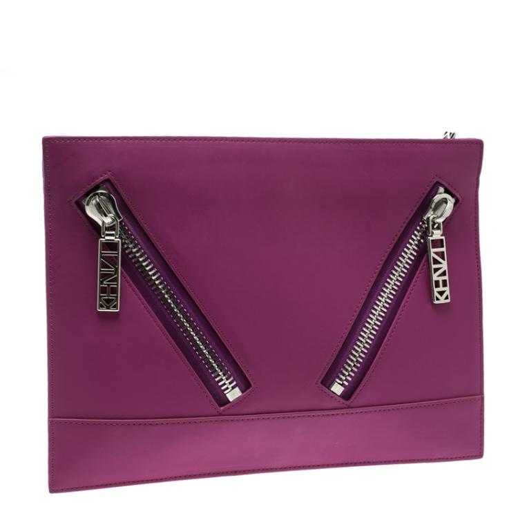Pre Owned Kenzo Fuschia Leather Kalifornia Clutch